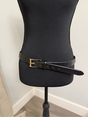 Polo Ralph Lauren Black Italian Leather Men's Belt with Gold Buckle